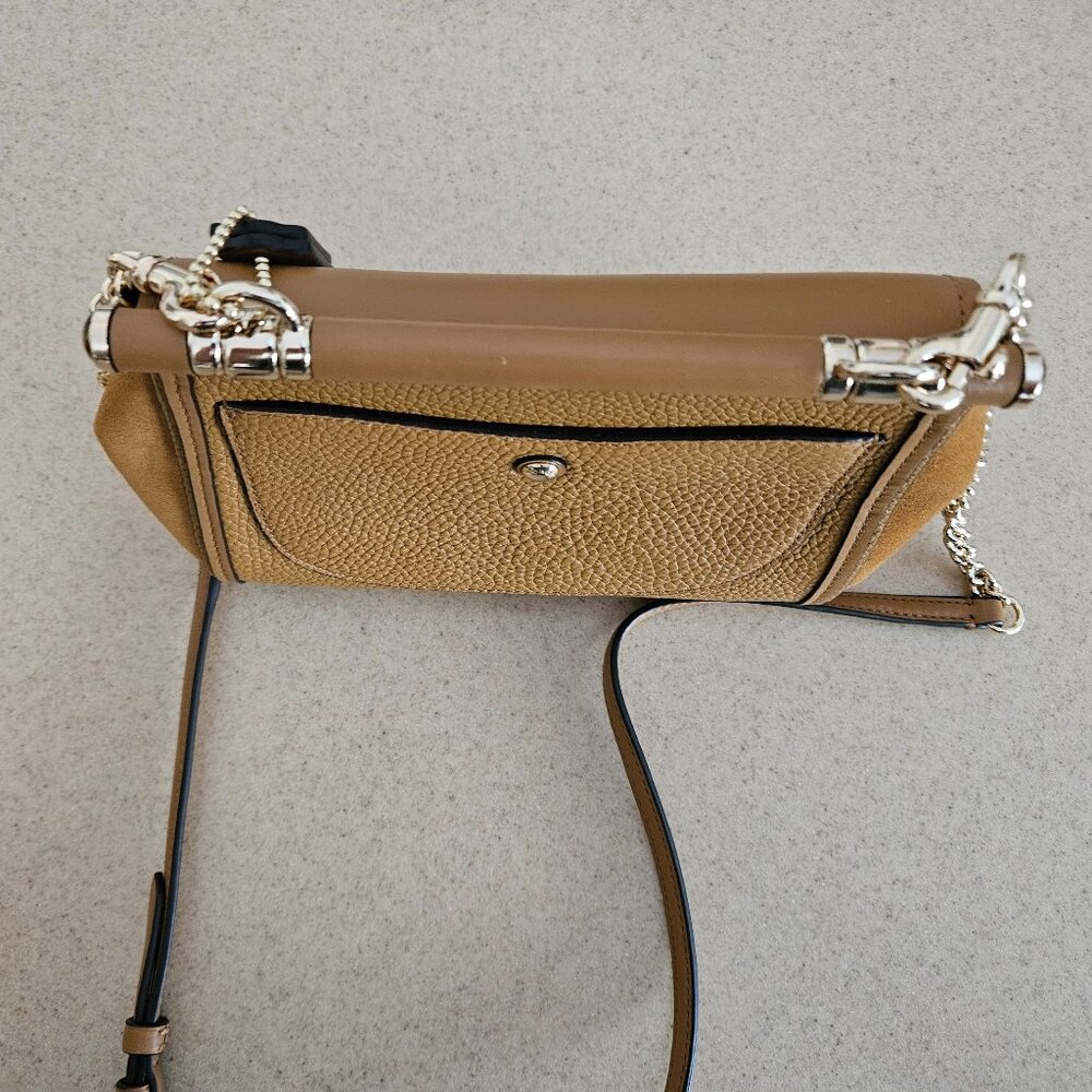 RARE NWOT COACH PEBBLED LEATHER SUEDE TAN TURNLOCK SHOULDER HANDBAG BAG TOTE - Picture 7 of 16